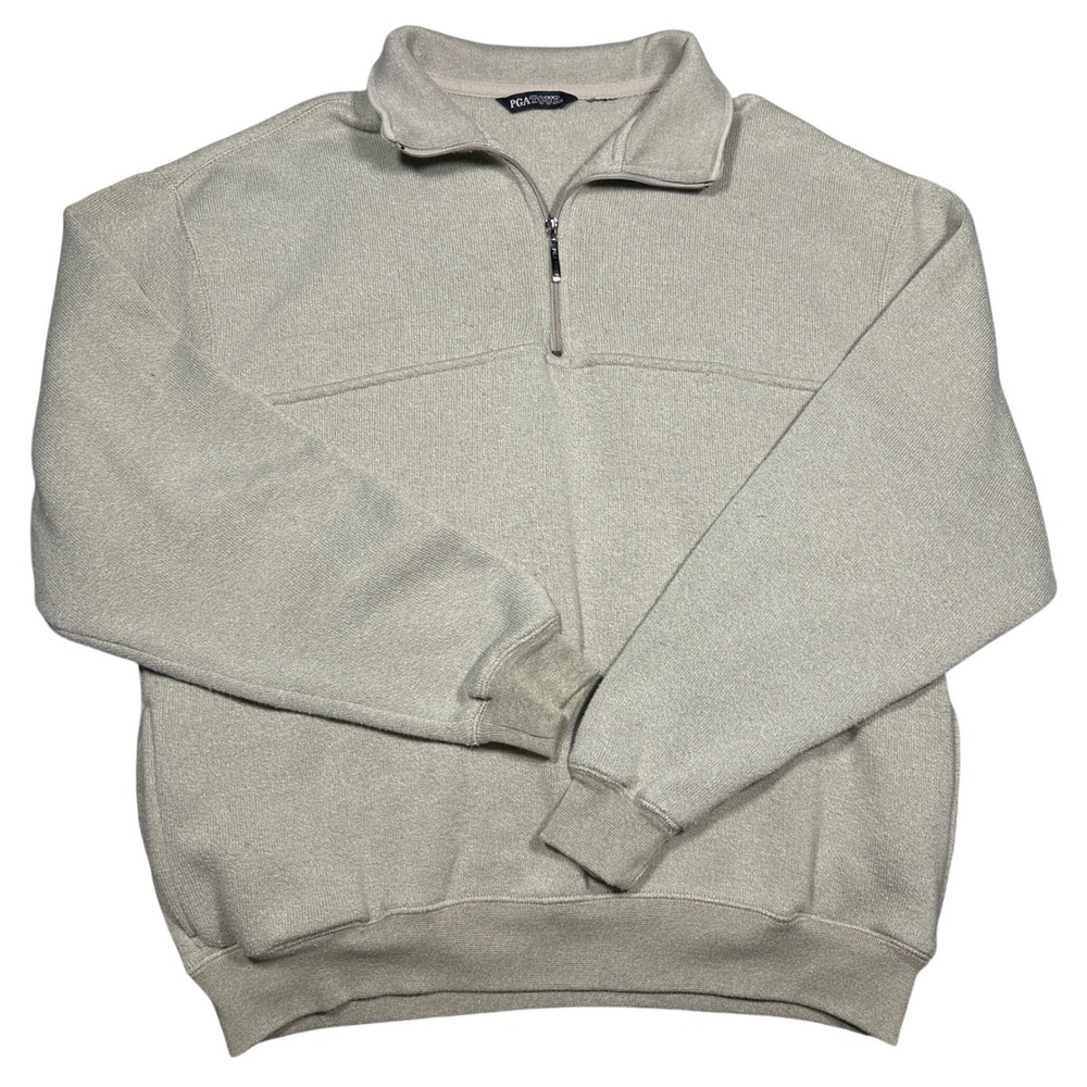 Y2K PGA Tour Mens Quarter Zip Pullover Sweater Sage Green Long Sleeve Mock Neck